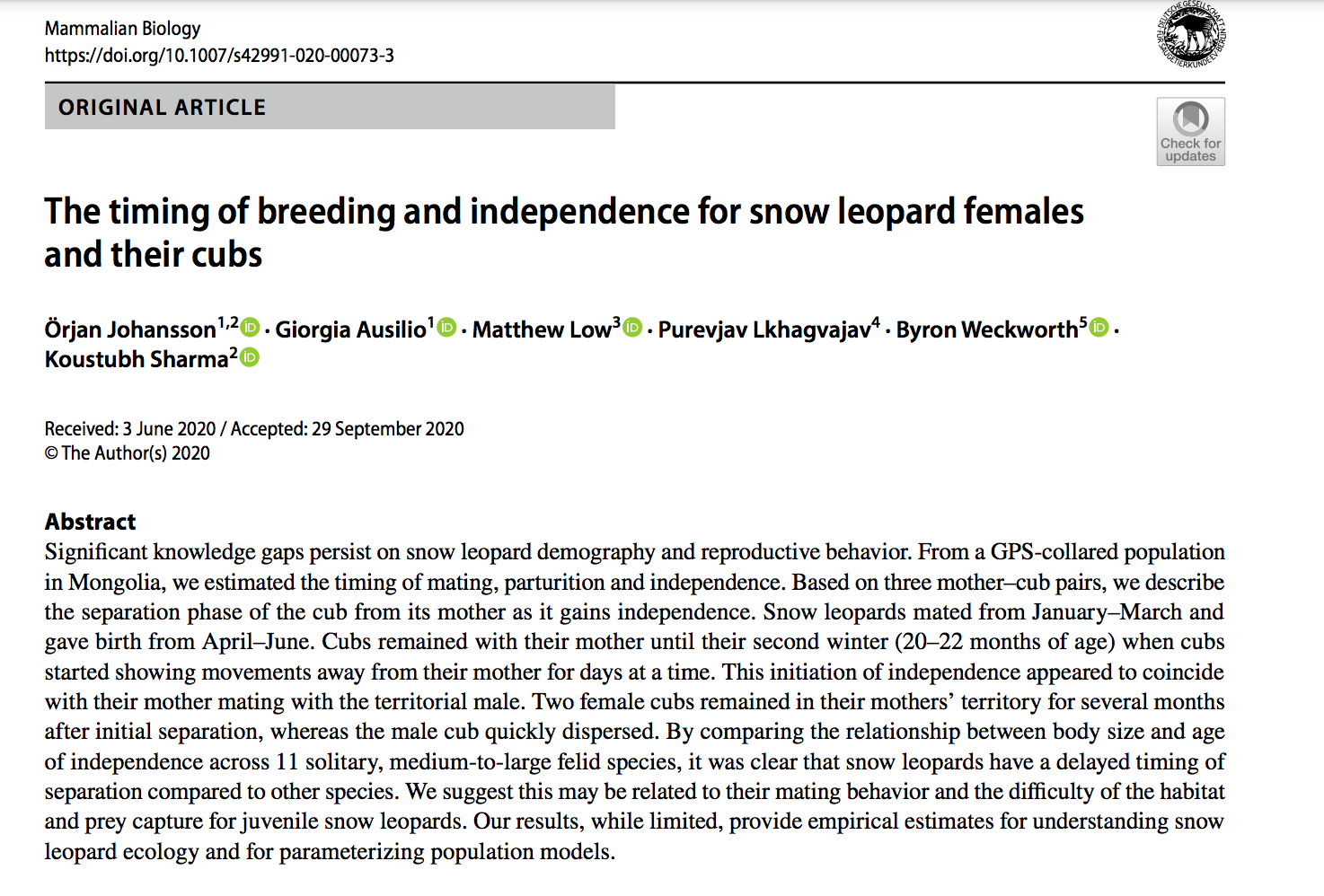 Snow Leopard Conversations - Paper Discussion with Orjan Johansson